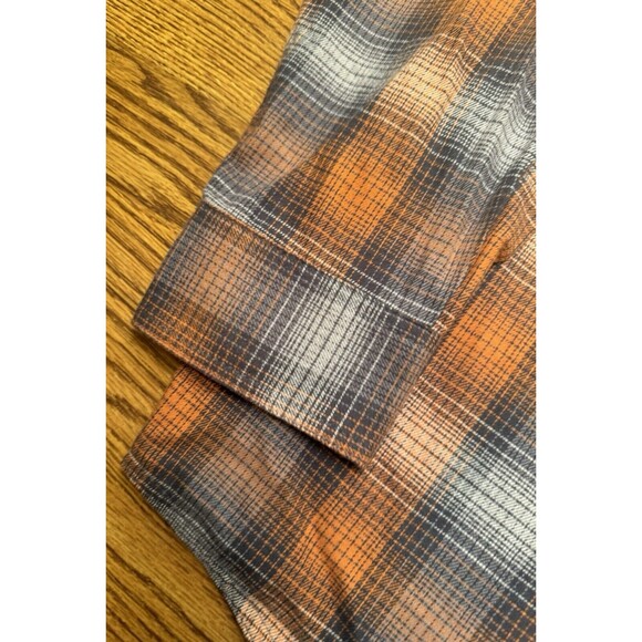 Red Head Brand‎ Co. Long Sleeve Mens Large Orange Grey Flannel Button Up Shirt - Picture 12 of 16